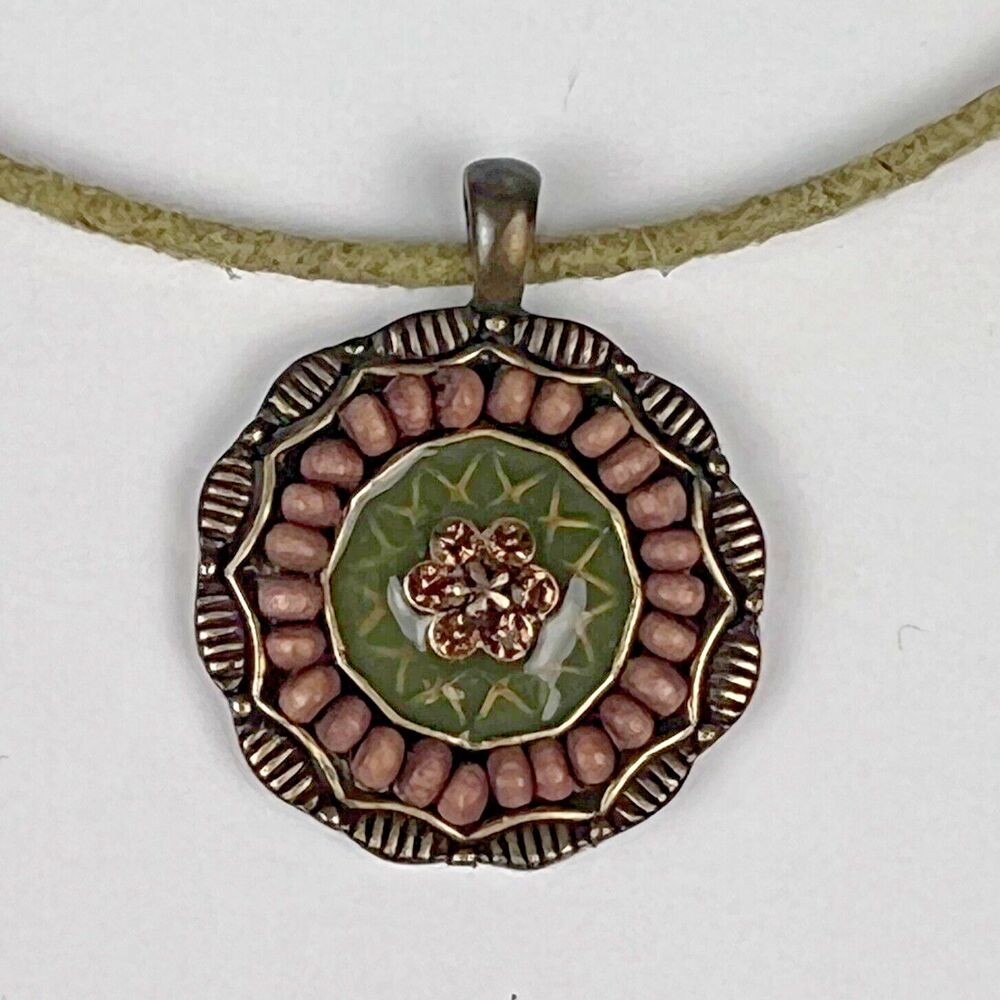 Vintage Lia Sophia Floral Medallion Necklace Choker and Earrings Green Brown Set - Picture 5 of 11